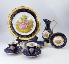 本日セール リモージュ花瓶 カップ&ソーサー プレート トレイ 22K金彩 6点 本日セール リモージュ花瓶 カップ&ソーサー プレート トレイ 22K金彩