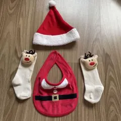 クリスマス　サンタ　コスチューム　コスプレ　帽子　ビブ　スタイ　靴下　トナカイ