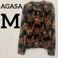 【AGASA 花柄 総柄 ノーカラーブラウス 長袖 レディース】のサムネイル
