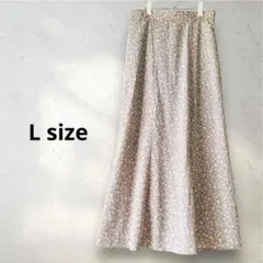 小花柄ロングスカート L ウエストゴム　淡色　くすみピンク　ベージュ系