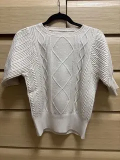 ホワイト ケーブルニット 半袖 トップス