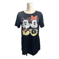 Disney ミッキー ミニー ビッグプリントTシャツ 黒 M 古着