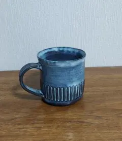 陶器製 しのぎ模様 マグカップ ブルー系