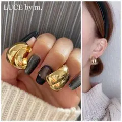 571 ゴールド 2連半円フープ イヤリング シンプル お洒落 流行