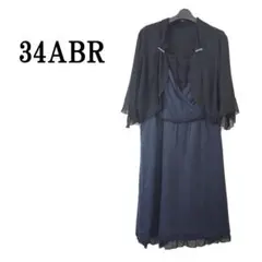 新品/２点/ワンピース/ボレロ/34号/ネイビー/黒/結婚式/二次会●w0069