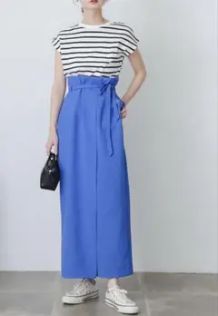 センスオブプレイス リネンライクハイウエストラップスカートS ブルー