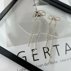 [ A111 ] ビジュー ロング リボン ピアス