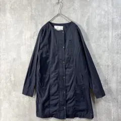 ナチュラルビューティーベーシック ノーカラー コート ジャケット 紺 S 乂