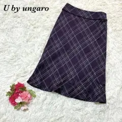 ユーバイウンガロ フレアスカート 38 パープル系 チェック柄 カジュアル