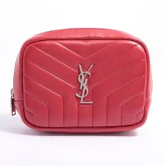 《☆大人気☆早い者勝ち☆》サンローラン Vステッチ レザー ポーチ レッド