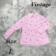Vintage ヴィンテージ (L) 長袖シャツ 総柄 薄手 後ろ切替 ピンク