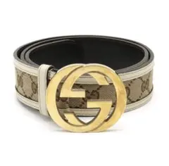 GUCCI グッチ GGパターン ベルト ホワイト キャンバス レザー
