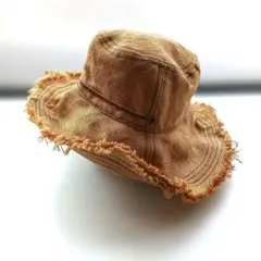 ワイヤー入り つば広 麦わら帽 フリンジ ジュート ベージュ 麻 ハット 帽子