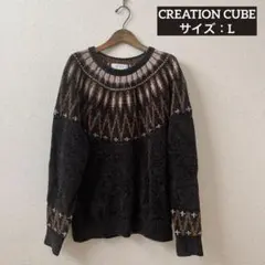 \美品/Right-onノルディック柄ニット　モール求心柄クルーネックニット