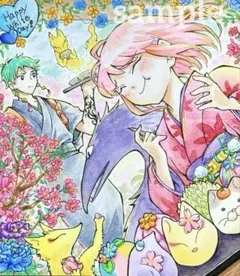 手描きオリジナルイラスト アナログ 色紙 水彩 ホワイトデー