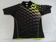 バドミントン 半袖シャツ 黒/黄緑 チェック模様