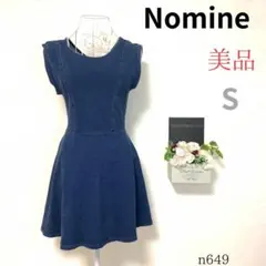 【ノミネ】ワンピース ミニ デニム調 ストレッチ 背中開き ノースリーブ 青 Sのサムネイル