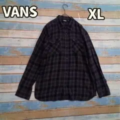 バンズ VANS 長袖 シャツ ネル チェック 紺グレー XL 【か701】のサムネイル