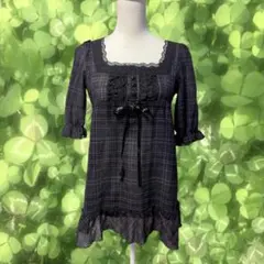 森ガール フェアリーグランジ フリル レース チュニック パープル 黒