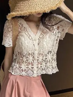 【未開封】DAZY フローラル柄 花柄 ニットカーディガン レース トップス