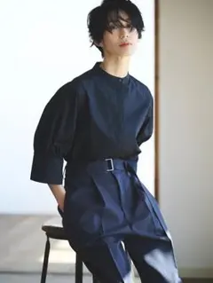 ミラオーウェン　共ベルト付コクーンテーパードパンツ　CGRY 0サイズ