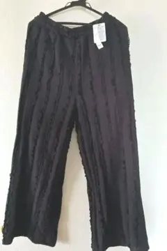 レースフリルカジュアルパンツ 黒M-L