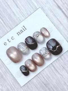 No.443ベリーショート　ネイルチップ　ブラウン　ツイード　マグネット　冬