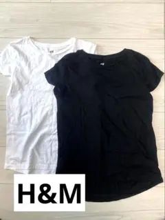 女の子　H&M クルーネックTシャツ 2枚セット 黒　白　140㎝〜150㎝のサムネイル