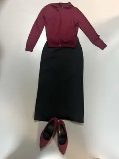 【一式コーデ】カーディガン＋スカート2枚＋パンプス 着回しセット