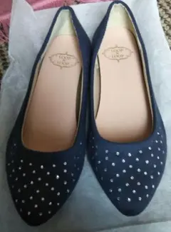 LOOP & LOOP ネイビー フラットシューズ ビジュー付き