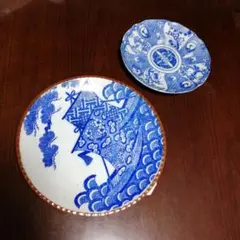 染付大皿　2枚　30.5cm　23cm　明治〜昭和初期