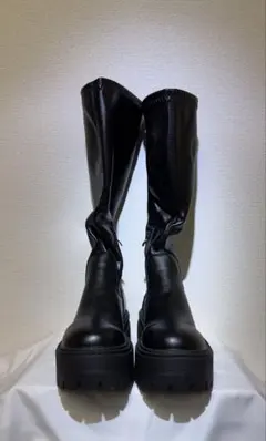 厚底 ストレッチロングブーツ 黒 ブラック／サイズ23.5cm／ヒール5.7cm