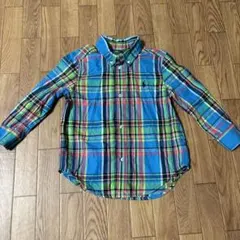美品ラルフローレンキッズチェック長袖ブラウス2/2T