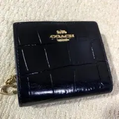 【新品未使用】COACH コーチ 二つ折り財布 クロコダイル型押し ブラック 黒