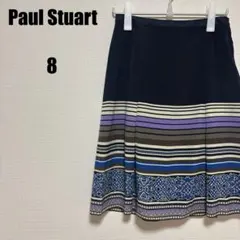 PaulStuart 幾何学柄×ボーダー フレアスカート 紺 8/L相当 081のサムネイル