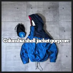 Columbia shell jacket 短丈 青×ピンク ドローコード
