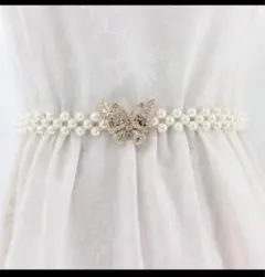 ⚫︎新品 パールウエストベルト レディース ゴム 細ベルト おしゃれ 体型カバー