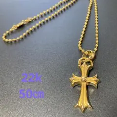 22k スタンダード　クロス　ボールチェーン　ネックレス　50㎝
