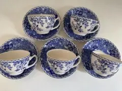 青い花柄のティーカップ5個セット