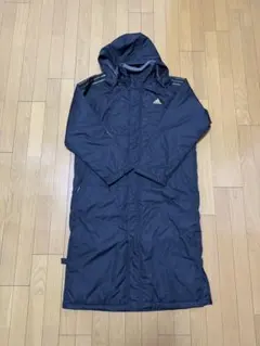 adidas フード付きブラック長ベンチコート L