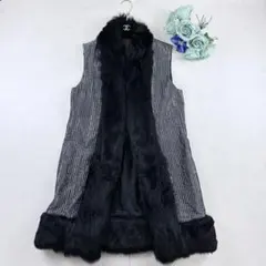 未使用級 ロエベ ロングジレ ベスト ファー切替 シルク キルティング ブラックのサムネイル