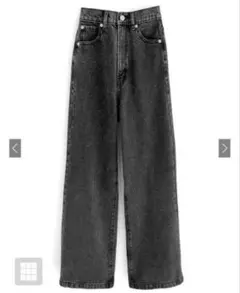 GRL ハイウエストセミワイドデニムパンツ［Cu472］ ブラック/Mサイズ