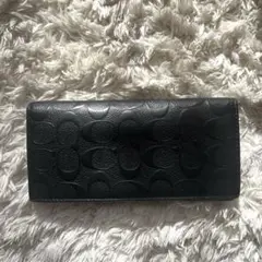 COACH 長財布 エンボスシグネチャー フラップ 黒 メンズ
