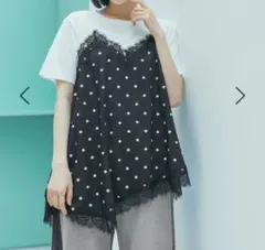【美品】niko and… トリムレースドッキングTシャツ 黒ドットのサムネイル