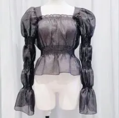 lilLilly オーガンジーチェックパフトップス BLACKのサムネイル