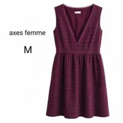 axes femme チェック ノースリーブ ワンピース M ボルドー