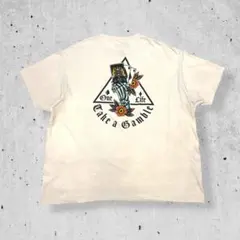 古着グラフィックプリント半袖Tシャツタトゥー両面ロゴアイボリービッグサイズ2XL