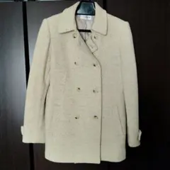 ウール混紡ダブルブレストピーコート クリーム
