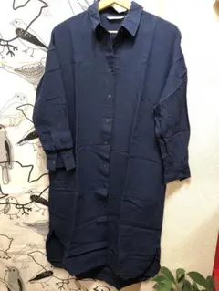 最終価格　美品☆UNIQLO ネイビー シャツワンピース S レーヨンリネン