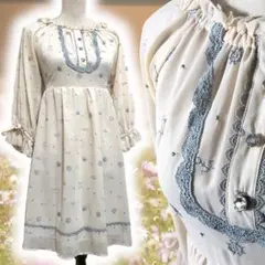 ロマンチック 姫系 マクブリング コケット 花柄刺繍 七分袖 ミニワンピース